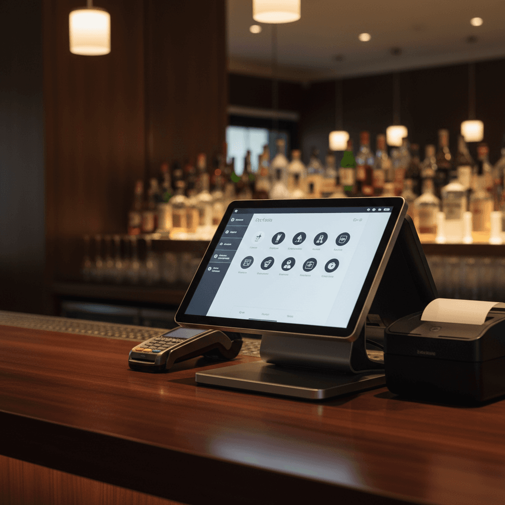 Modernes Touch-Kassensystem an einer Hotelbar